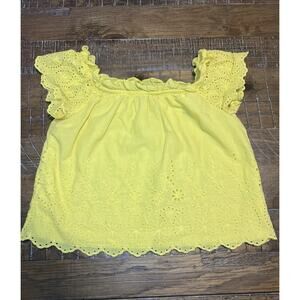 Kontrol Contemporary Vibrant Yellow Eyelet Blouse With Ruffle Details Size Small
